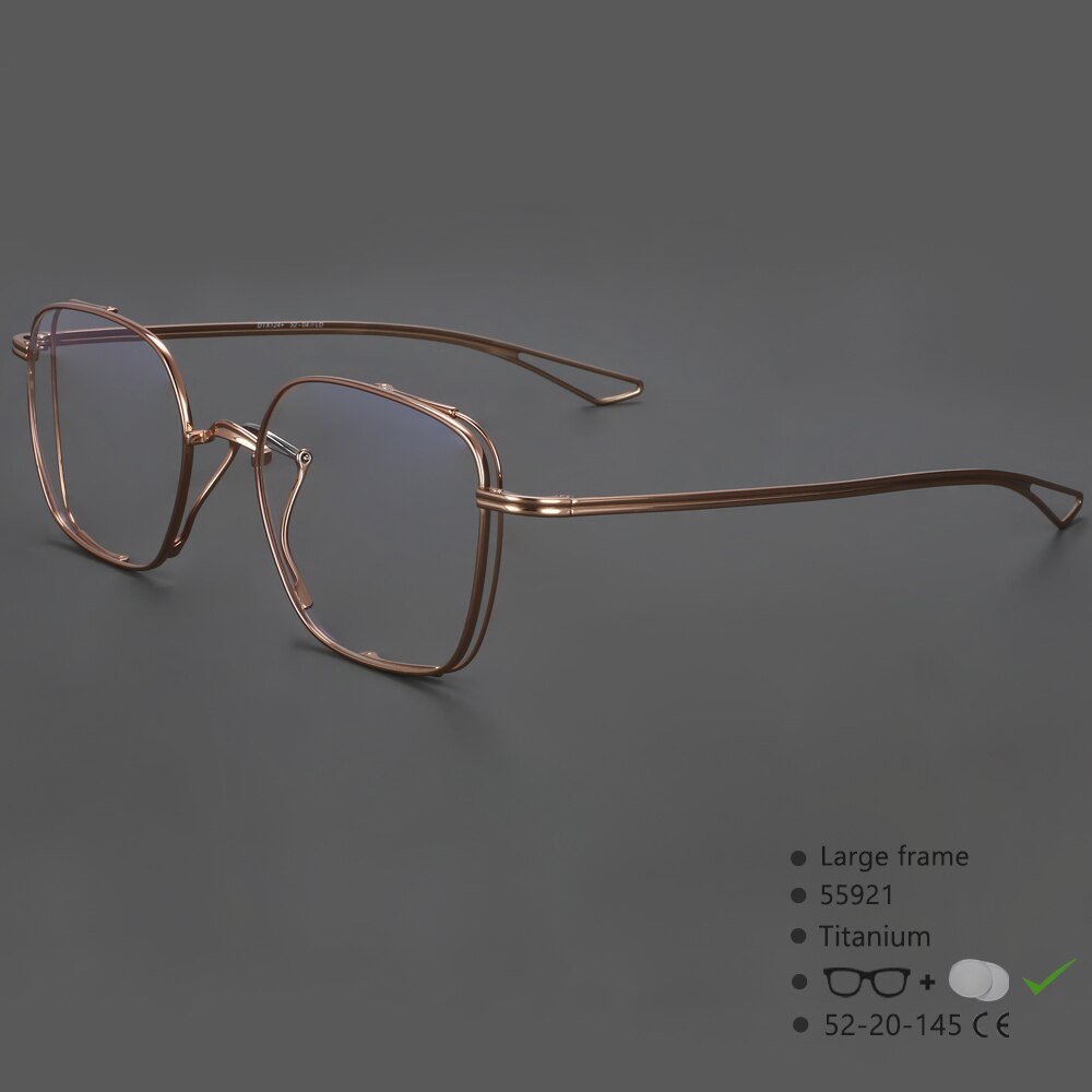CCspace Unisex Full Rim Square Hand Crafted Titanium Eyeglasses 55921 Full Rim CCspace RoseGold China