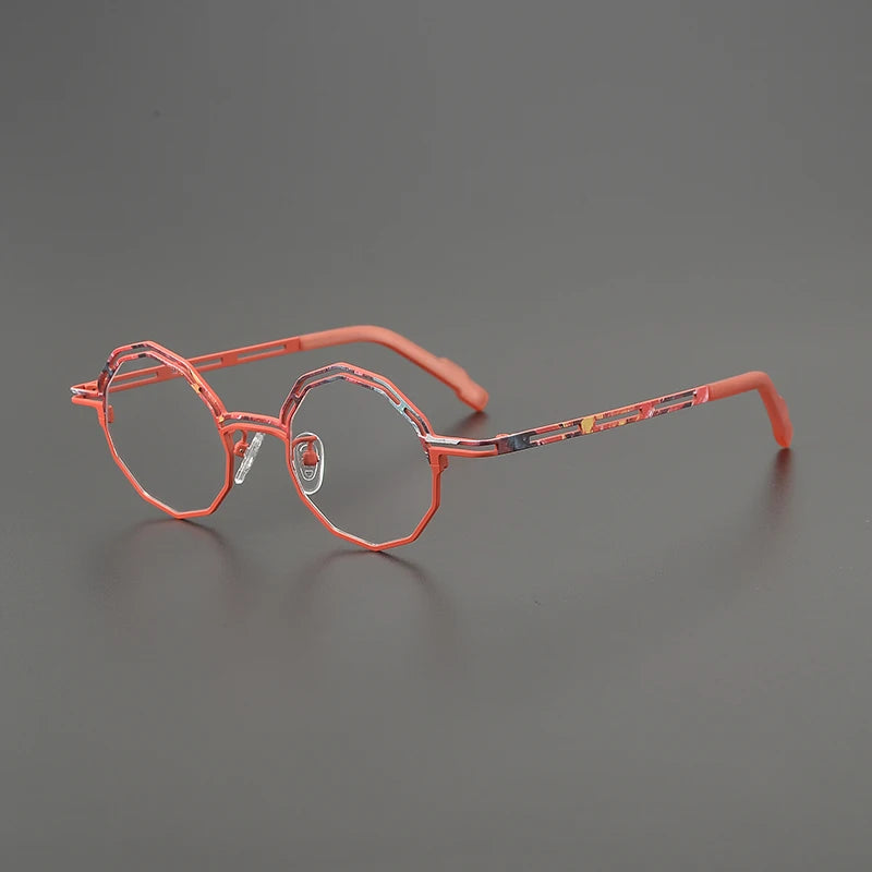Hewei Unisex Full Rim Polygon Round Titanium Eyeglasses 85888