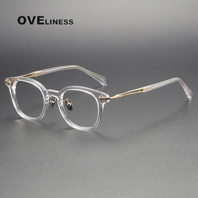 Oveliness Unisex Full Rim Square Acetate Titanium Eyeglasses 4422 Full Rim Oveliness clear gold  
