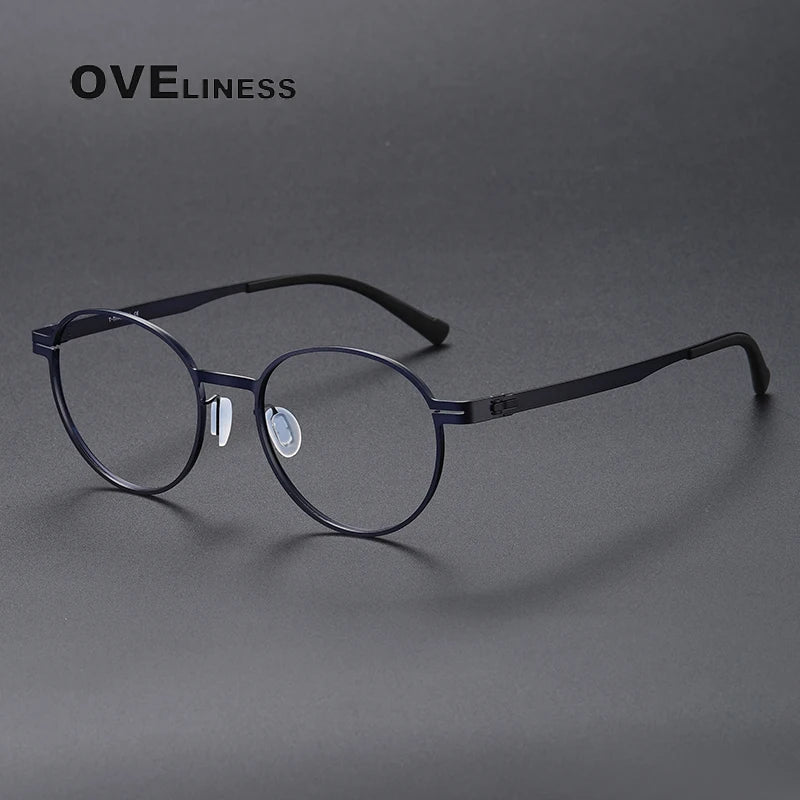 Oveliness Unisex Full Rim Round Screwless Titanium Eyeglasses 80994 Full Rim Oveliness blue