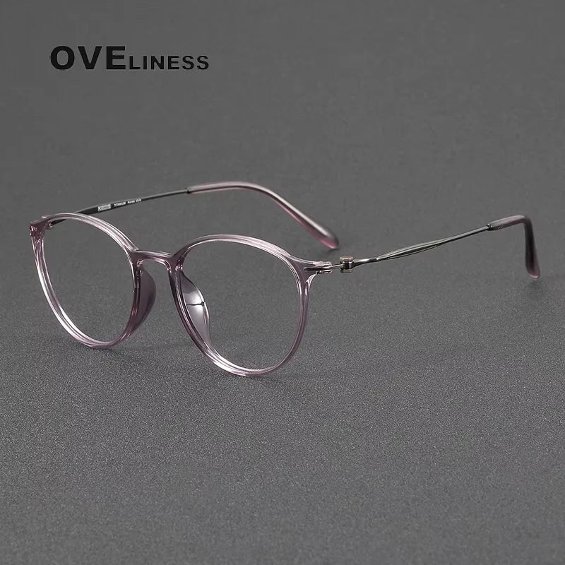 Oveliness Women's Full Rim Round Acetate Titanium Eyeglasses 78664
