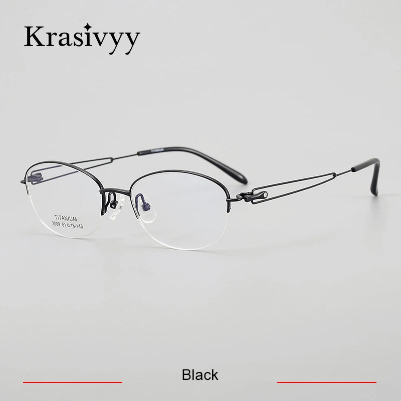 Krasivyy Women's Semi Rim Oval Square Titanium Eyeglasses 33009