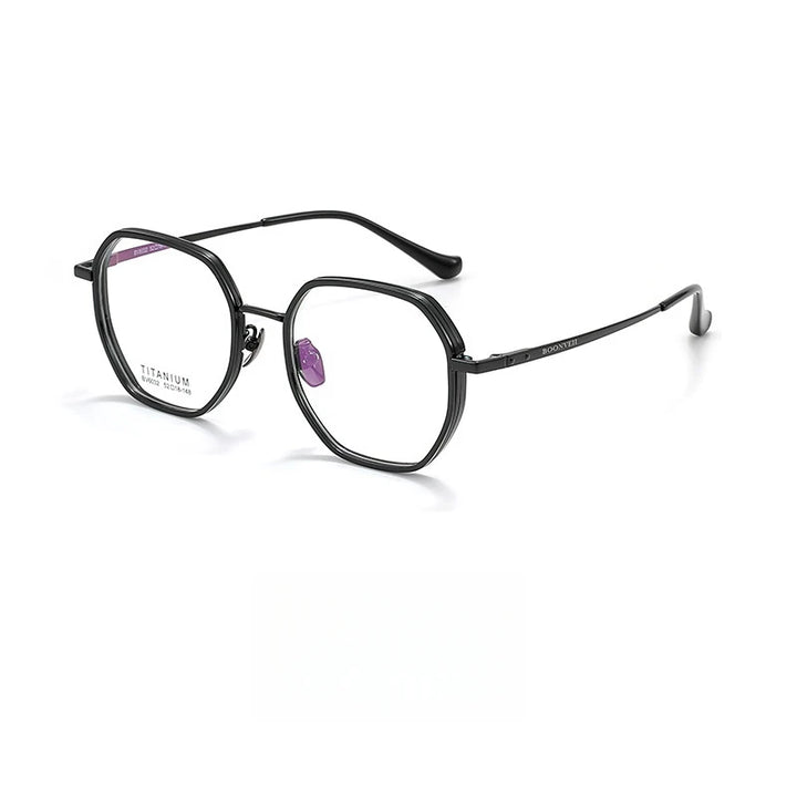 Yimaruili Unisex Full Rim Polygonal Titanium Acetate Eyeglasses Y6032 Full Rim Yimaruili Eyeglasses Black
