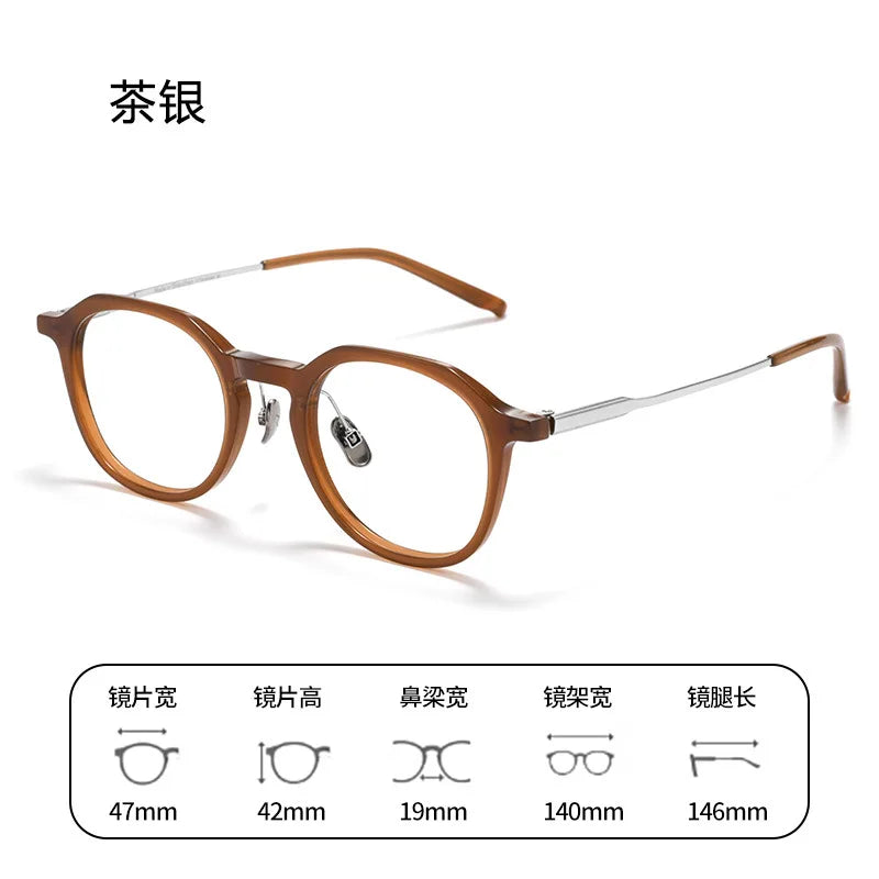 Bclear Unisex Full Rim Polygon Round Acetate Titanium Eyeglasses 298112