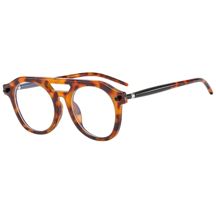 CCspace Unisex Full Rim Round Double Bridge Polycarbonate Alloy Reading Glasses 57047 Reading Glasses CCspace C10Leopard 0