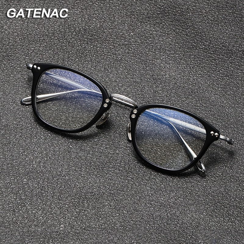 Gatenac Unisex Full Rim Square Titanium Acetate Eyeglasses Gxyj1091 Full Rim Gatenac