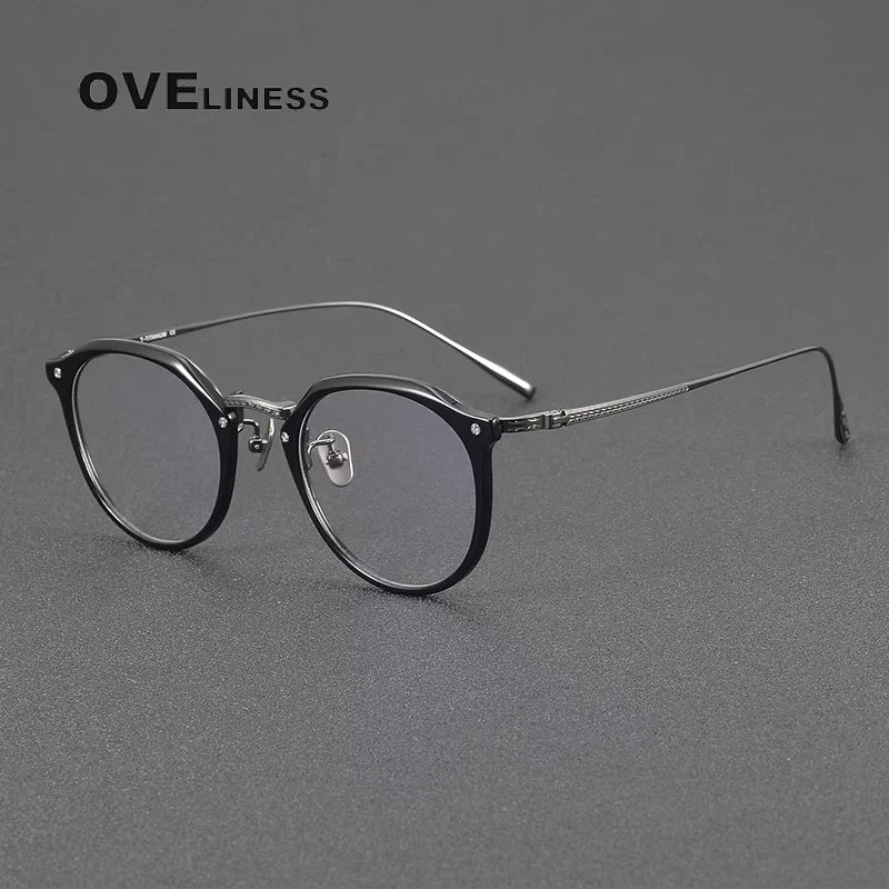 Oveliness Women's Full Rim Round Acetate Titanium Eyeglasses 85054