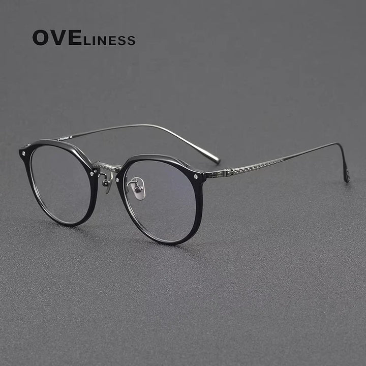 Oveliness Women's Full Rim Round Acetate Titanium Eyeglasses 85054