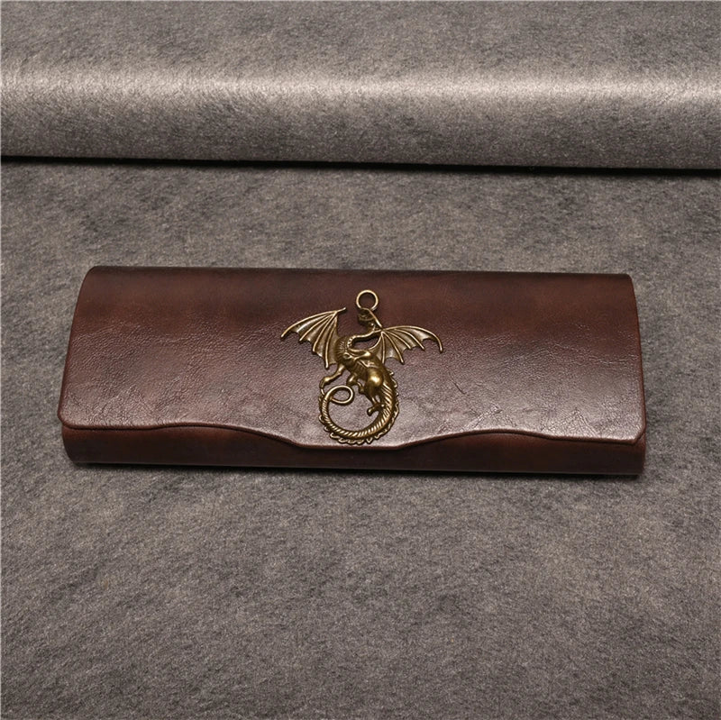 Cubojue Unisex Brown PU Leather Eyeglass Case Assorted Designs 1638 Case Cubojue Case middle case dragon A