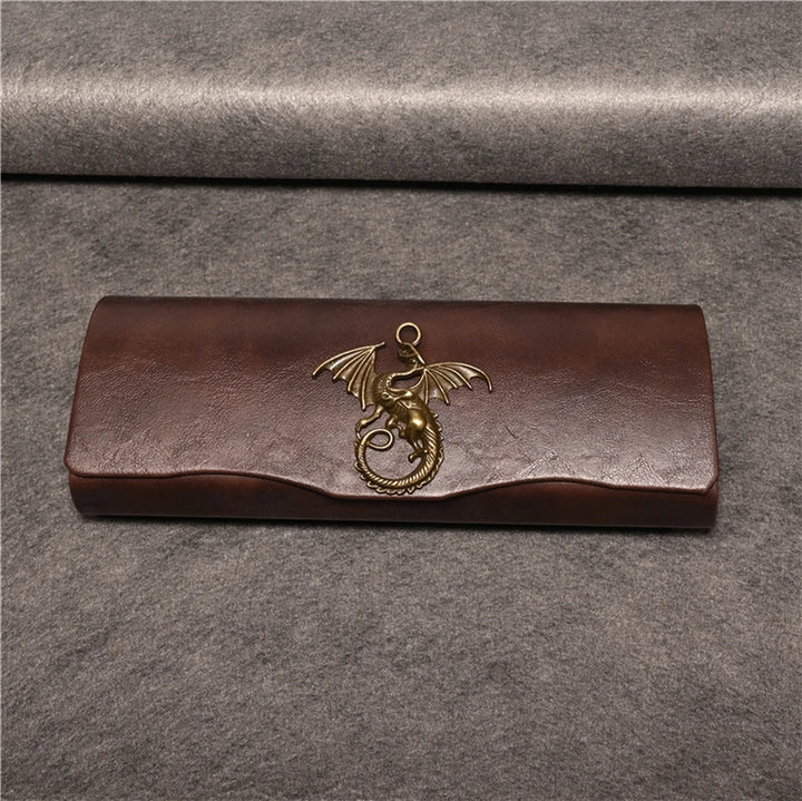 Cubojue Unisex Brown PU Leather Eyeglass Case Assorted Designs 1638 Case Cubojue Case middle case dragon A
