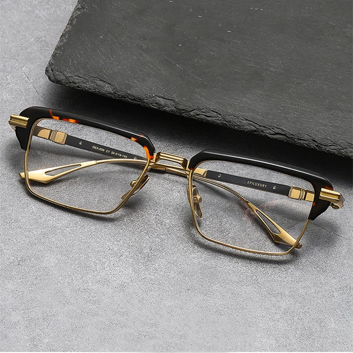 Black Mask Unisex Full Rim Big Square Titanium Acetate Eyeglasses D008 Full Rim Black Mask