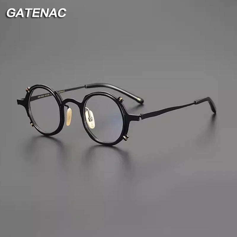 Gatenac Unisex Full Rim Round Titanium Eyeglasses Gxyj1213 Full Rim Gatenac   