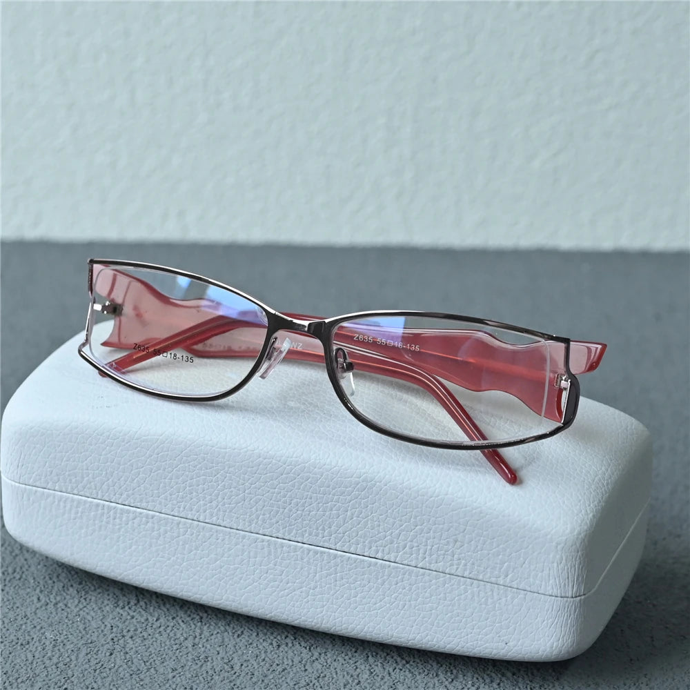 Cubojue Unisex Semi Rim Small Rectangle Alloy Reading Glasses C635 Reading Glasses Cubojue +400 pink