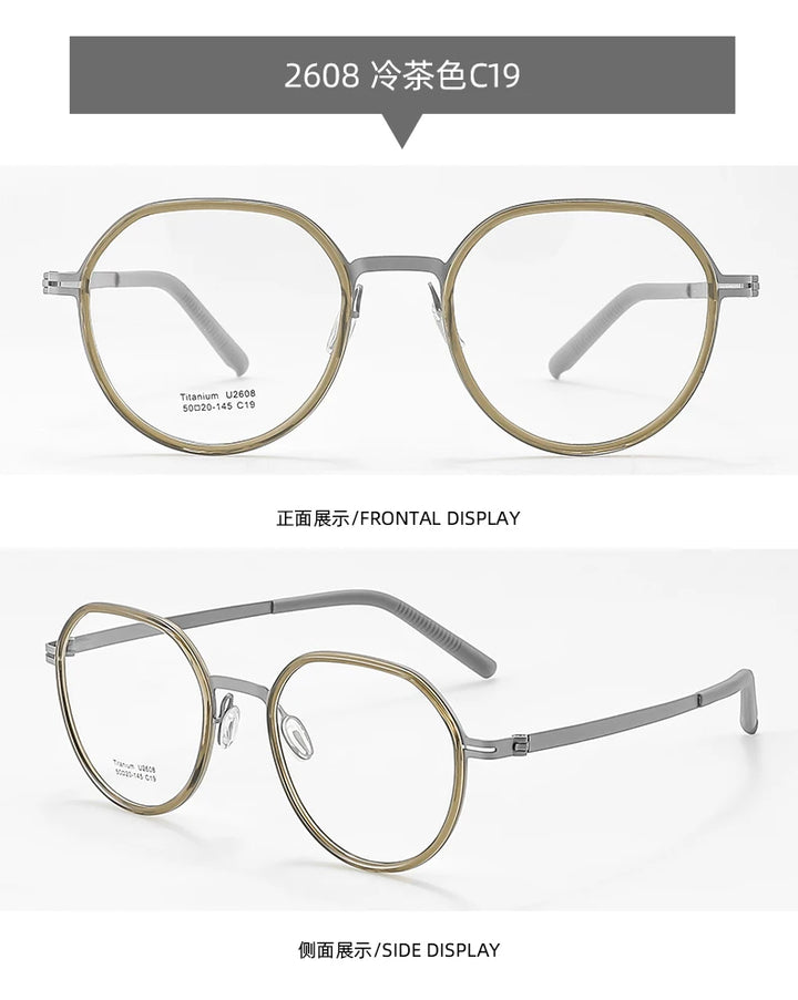 Reven Jate Unisex Full Rim Round Titanium Eyeglasses 2608 Full Rim Reven Jate