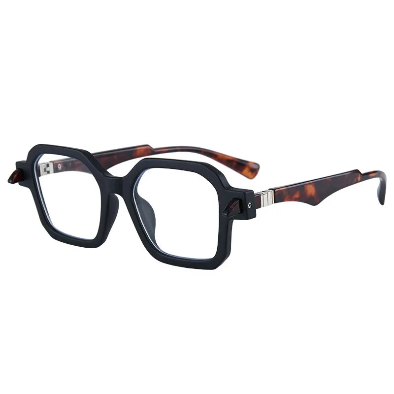 Kocolior Unisex Full Rim Oversized Square Acetate Hyperopic Reading Glasses 5571 Reading Glasses Kocolior Black Leopard 0