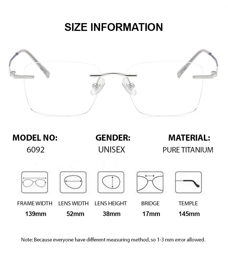 Chashma Unisex Rimless Square Titanium Reading Glasses 946092 Reading Glasses Chashma