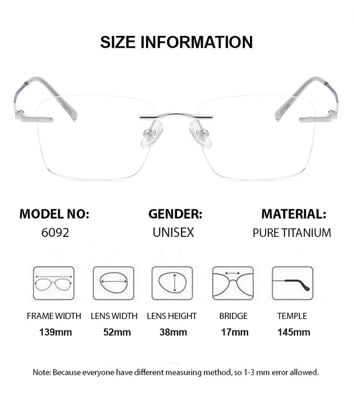 Chashma Unisex Rimless Square Titanium Reading Glasses 946092 Reading Glasses Chashma