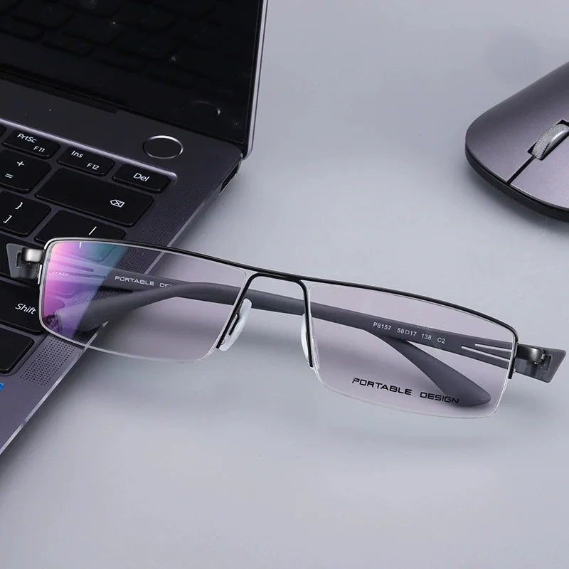 Hdcrafter Unisex Semi Rim Big Square Titanium Eyeglasses 88157 Semi Rim Hdcrafter Eyeglasses GRAY