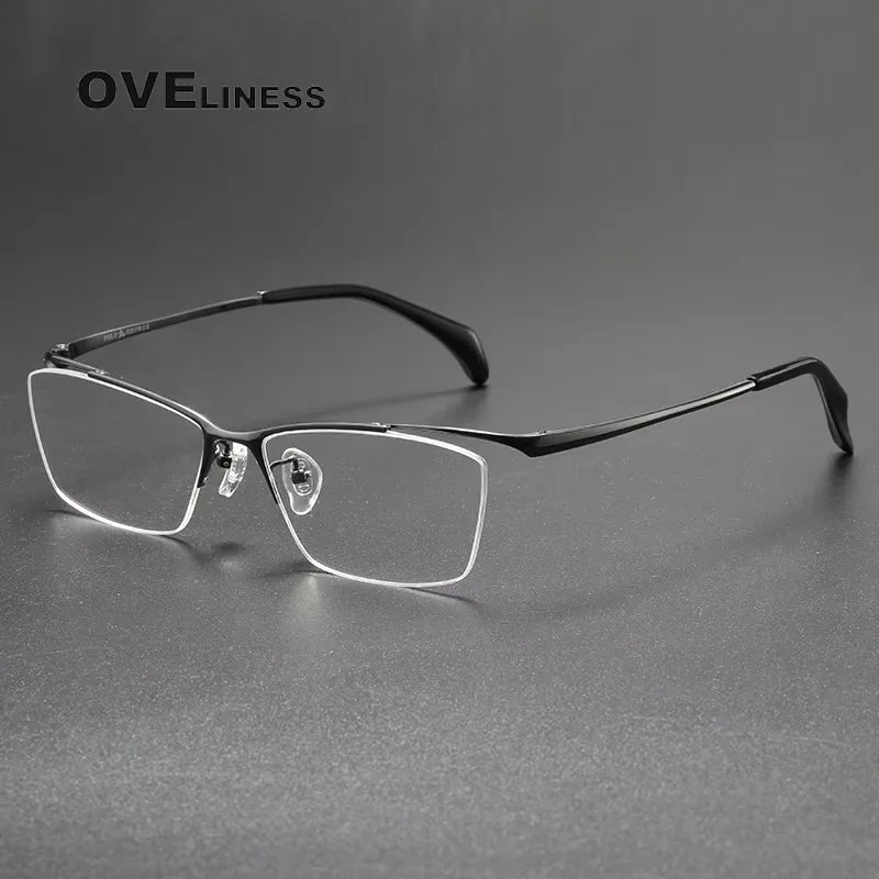 Oveliness Men's Semi Rim Square Polygon Titanium Eyeglasses 22650