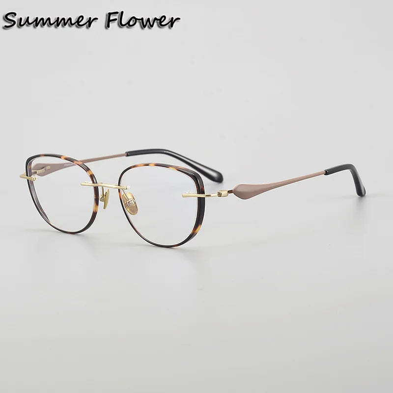 Summer Flower Unisex Full Rim Flat Top Oval Titanium Eyeglasses 842017 Full Rim Summer Flower Coffee-Gold