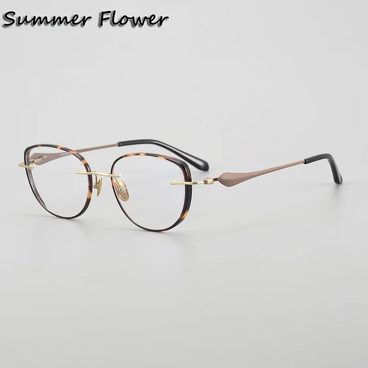 Summer Flower Unisex Full Rim Flat Top Oval Titanium Eyeglasses 842017 Full Rim Summer Flower Coffee-Gold