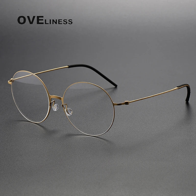 Oveliness Unisex Full Rim Round Screwless Titanium Eyeglasses 5516 Full Rim Oveliness gold