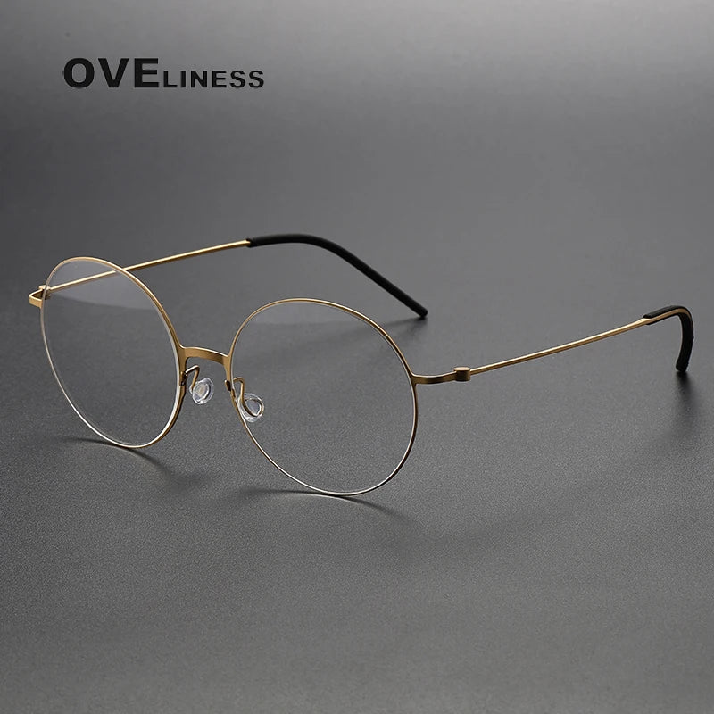 Oveliness Unisex Full Rim Round Screwless Titanium Eyeglasses 5516 Full Rim Oveliness gold  