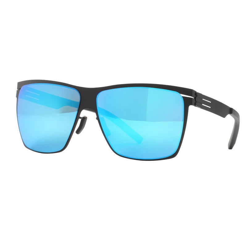 Black Mask Men's Big Square Stainless Steel Screwless Sunglasses 521461  Black Mask Black-Blue As Shown 