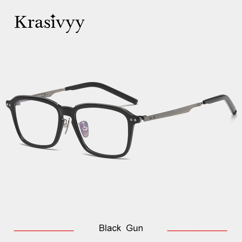 Krasivyy Unisex Full Rim Square Titanium Acetate Eyeglasses 49112 Full Rim Krasivyy Black Gun