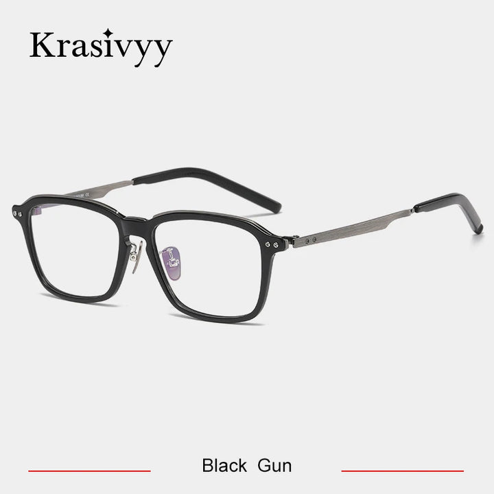 Krasivyy Unisex Full Rim Square Titanium Acetate Eyeglasses 49112 Full Rim Krasivyy Black Gun