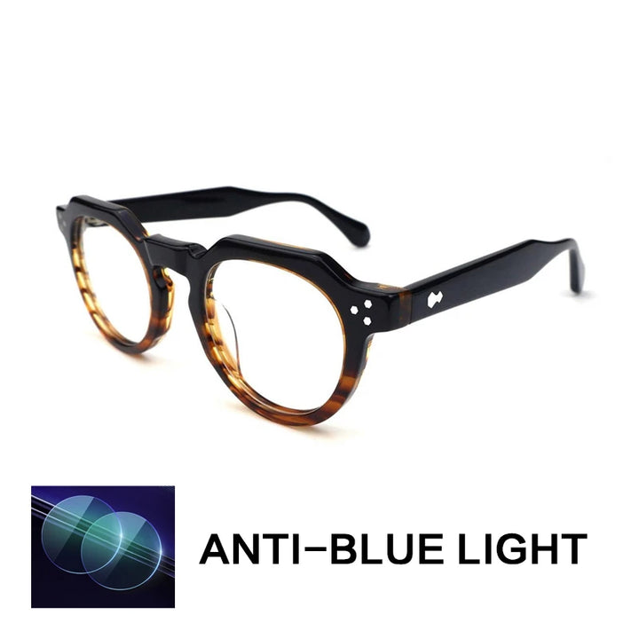 Gatenac Unisex Full Rim Flat Top Round Acetate Reading Glasses Gx62207
