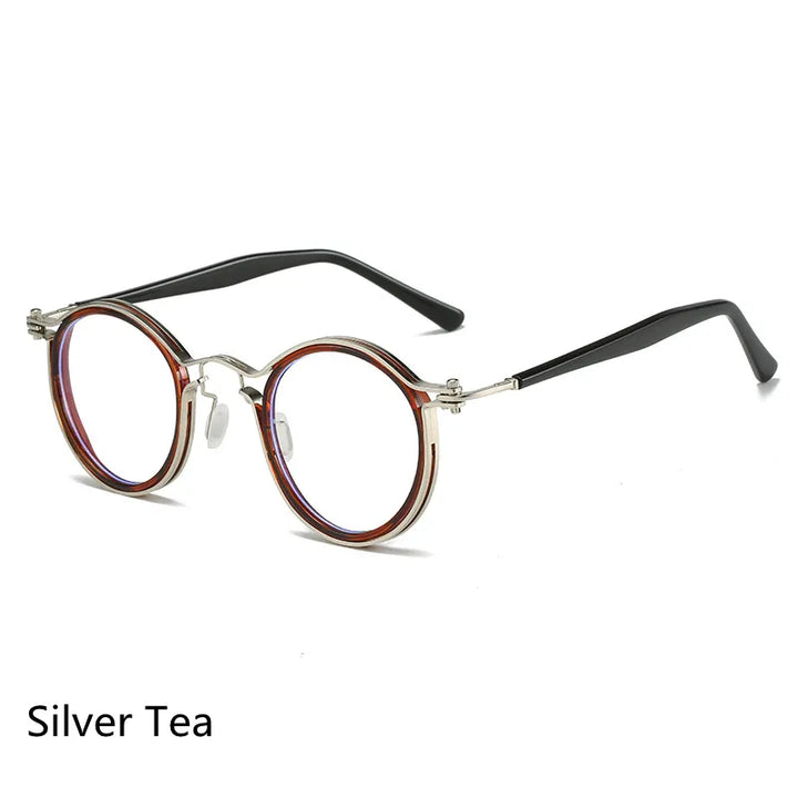 Kocolior Unisex Full Rim Round Alloy Acetate Hyperopic Reading Glasses 2203 Reading Glasses Kocolior Silver Tea 0