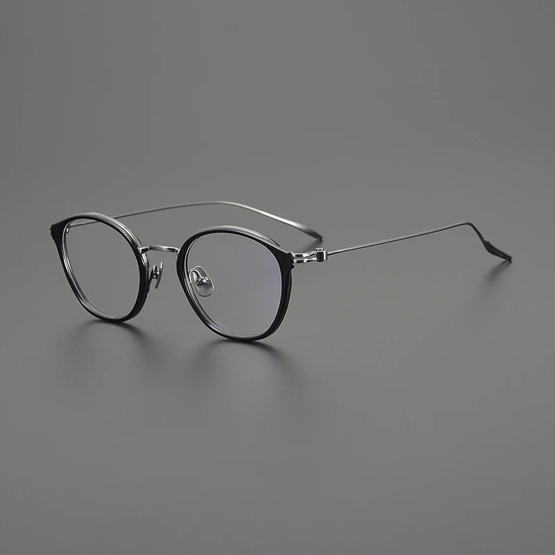 Gatenac Unisex Full Rim Round Acetate Titanium Eyeglasses Gxyj1573