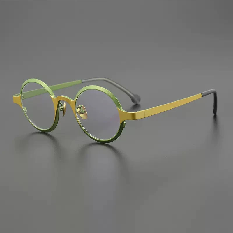 Gatenac Unisex Full Rim Round Titanium Eyeglasses Gxyj1205 Full Rim Gatenac Yellow Green