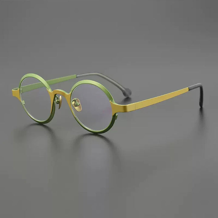 Gatenac Unisex Full Rim Round Titanium Eyeglasses Gxyj1205 Full Rim Gatenac Yellow Green