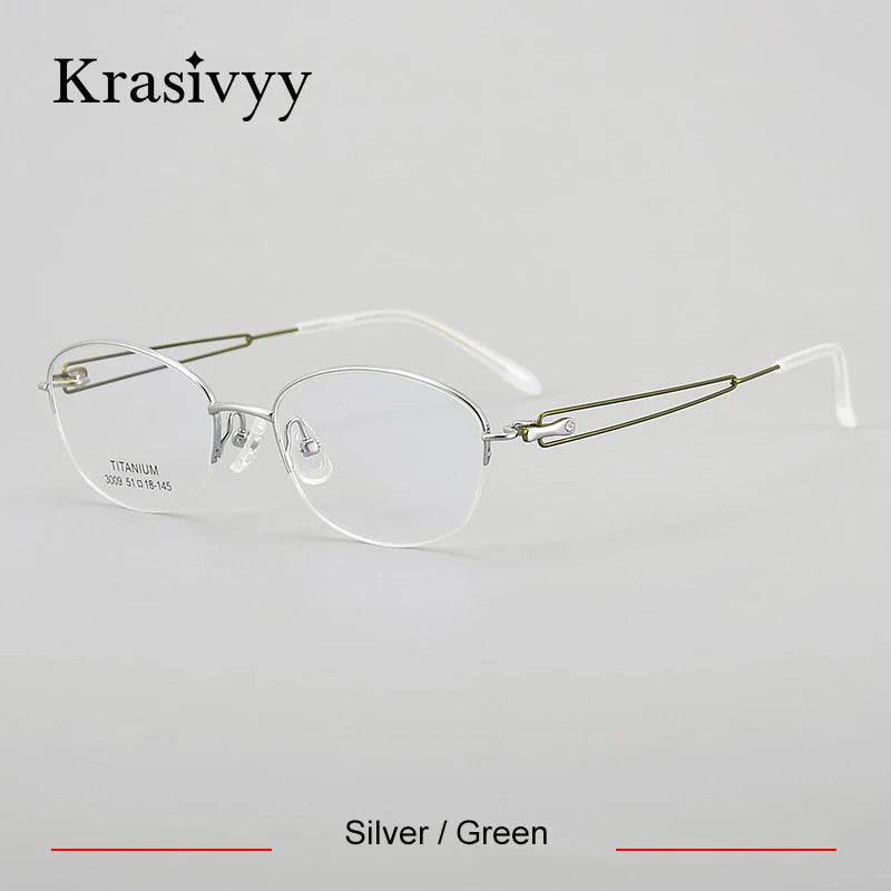 Krasivyy Women's Semi Rim Oval Square Titanium Eyeglasses 33009