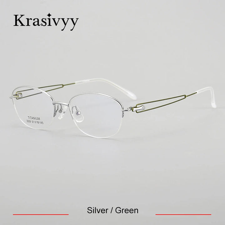 Krasivyy Women's Semi Rim Oval Square Titanium Eyeglasses 33009
