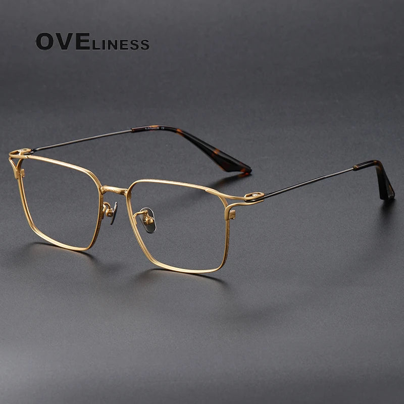 Oveliness Unisex Full Rim Square Titanium Eyeglasses 8001 Full Rim Oveliness gold  