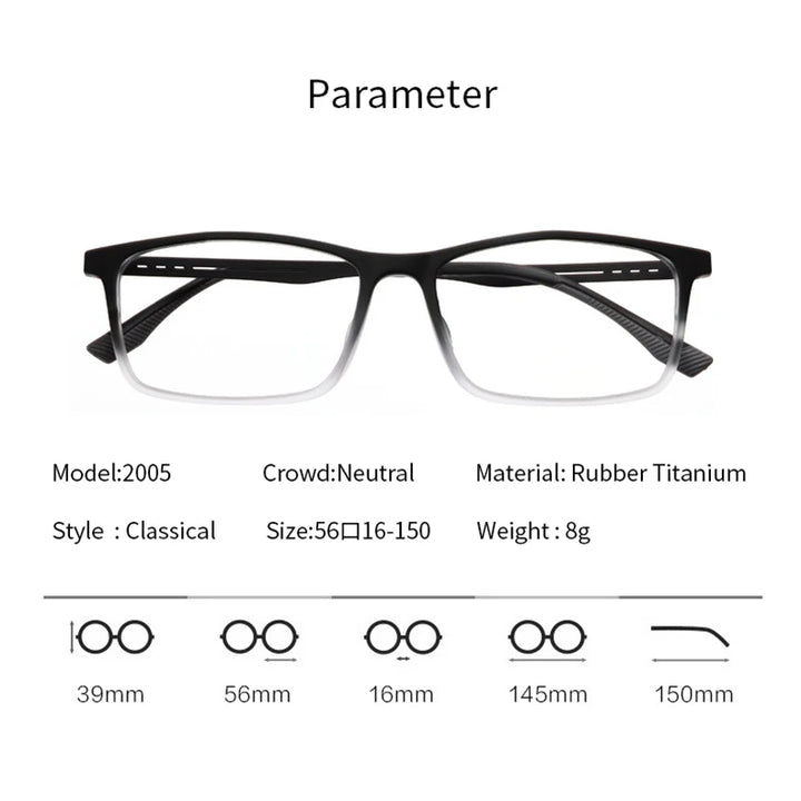 Xbora Unisex Full Rim Square Tr 90 Titanium Eyeglasses 2005