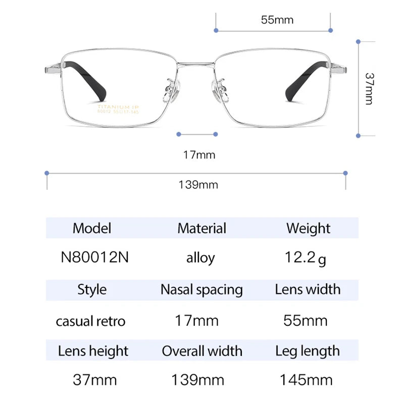 Hotochki Unisex Full Rim Square Titanium Eyeglasses N80012n Full Rim Hotochki