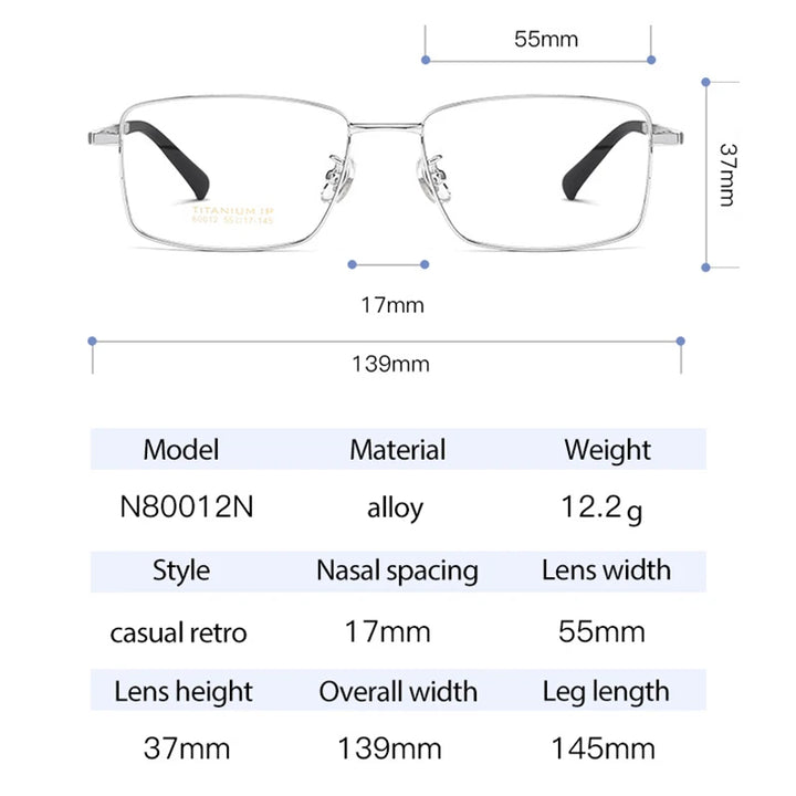 Hotochki Unisex Full Rim Square Titanium Eyeglasses N80012n Full Rim Hotochki