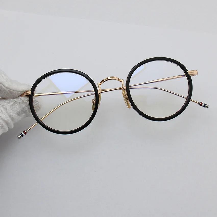 Black Mask Unisex Full Rim Acetate Alloy Round Eyeglasses X906 Full Rim Black Mask Black-Gold