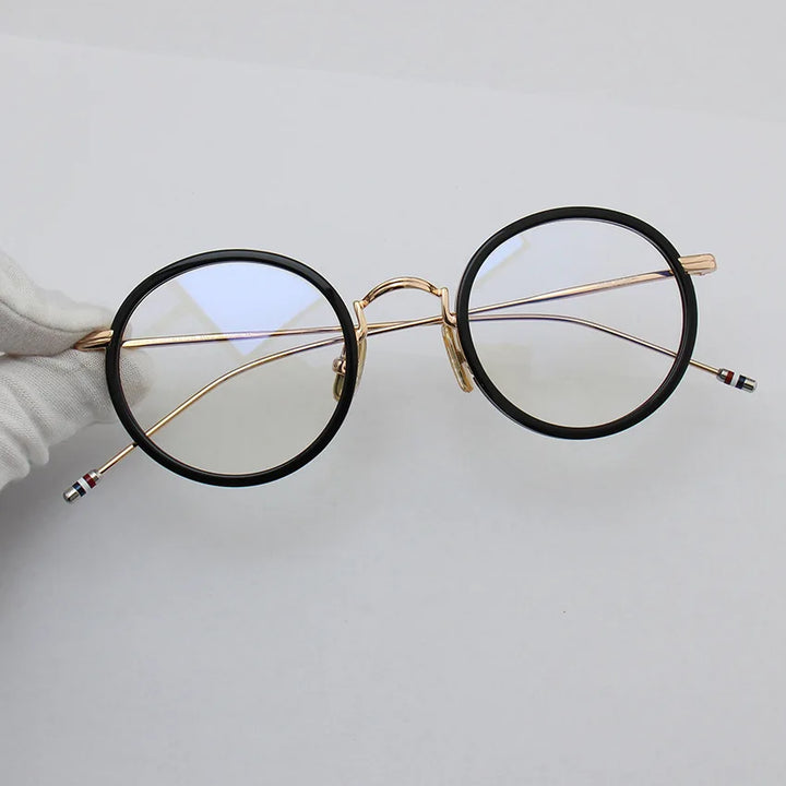 Black Mask Unisex Full Rim Acetate Alloy Round Eyeglasses X906 Full Rim Black Mask Black-Gold