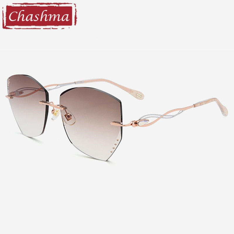 Chashma Women's Rimless Polygon Titanium Sunglasses 1750 Sunglasses Chashma Gradient Brown