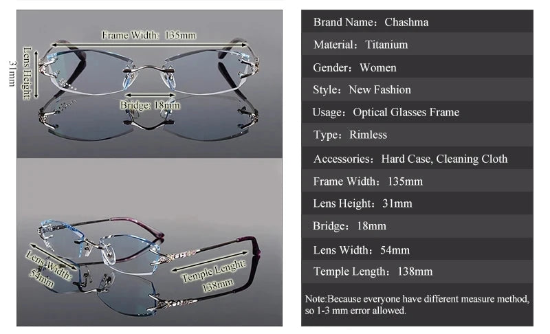 Chashma Ochki Women's Rimless Oval Titanium Eyeglasses 166028