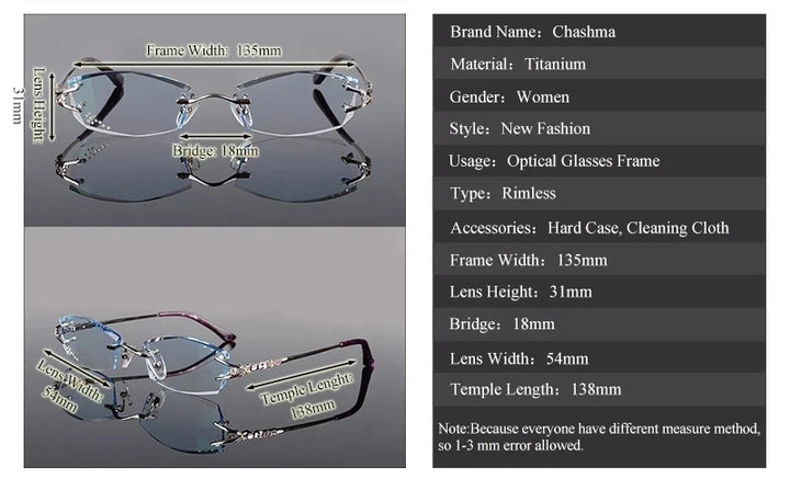 Chashma Ochki Women's Rimless Oval Titanium Eyeglasses 166028