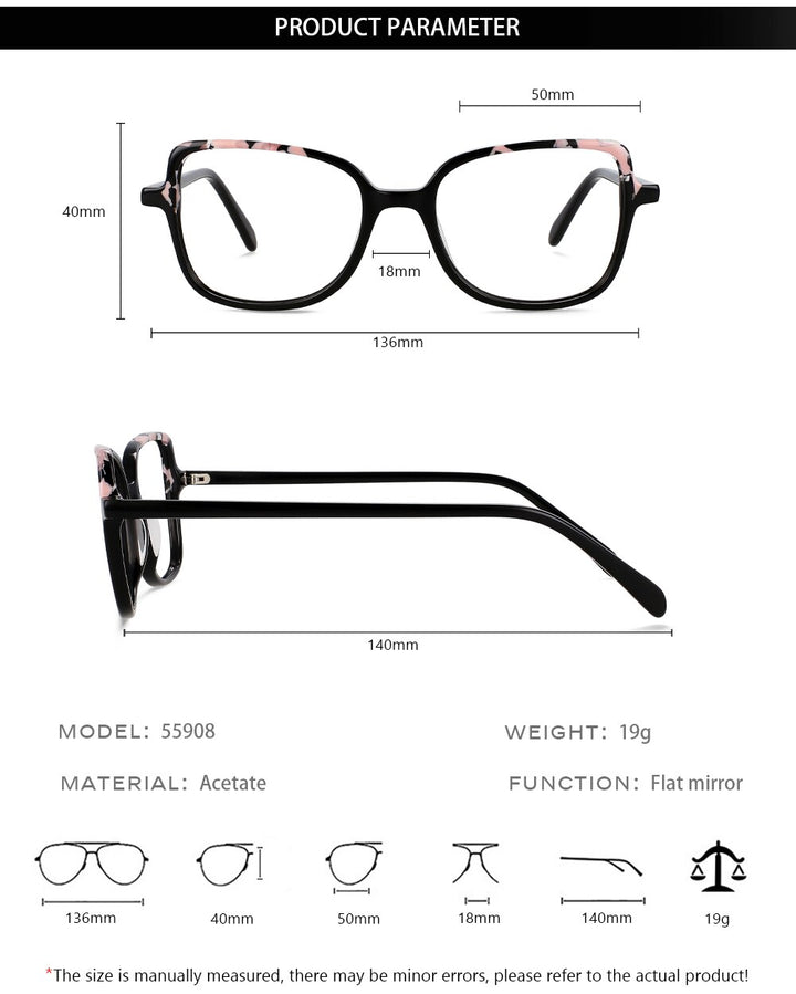 CCspace Unisex Full Rim Square Cat Eye Acetate Titanium Eyeglasses 55908 Full Rim CCspace