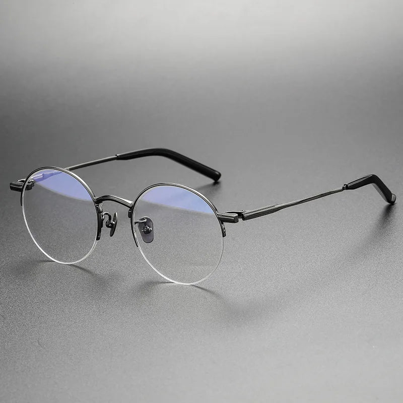 Aimee Women's Semi Rim Round Titanium Eyeglasses 942185 Semi Rim Aimee Gun grey