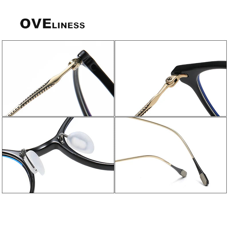 Oveliness Unisex Full Rim Square Acetate Titanium Eyeglasses 8654 Full Rim Oveliness
