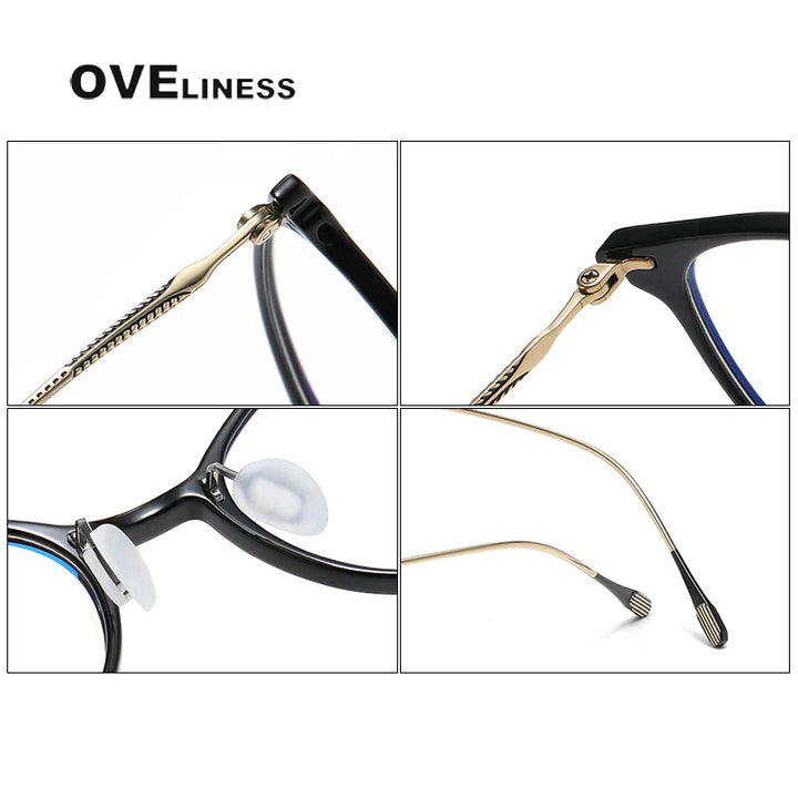 Oveliness Unisex Full Rim Square Acetate Titanium Eyeglasses 8654 Full Rim Oveliness